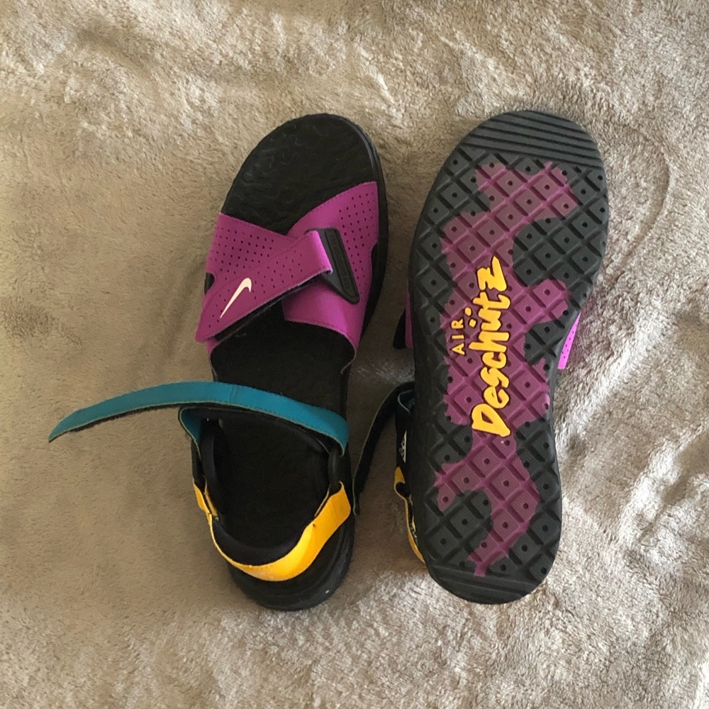 A pair of multicolored ACG sandals.